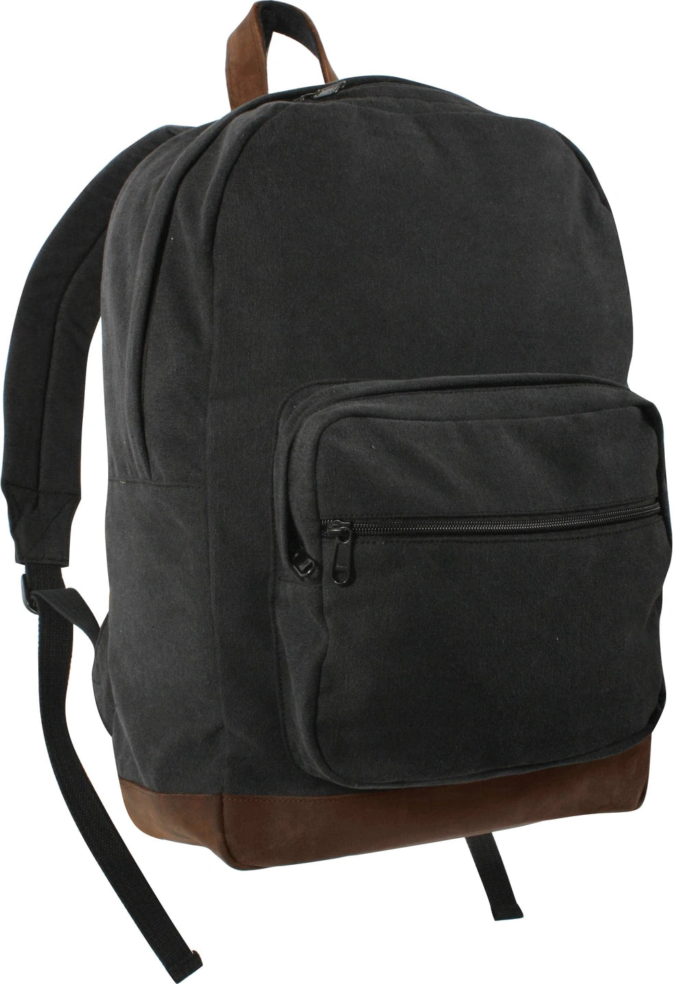 Vintage Canvas Teardrop Backpack with Leather Accents - Black