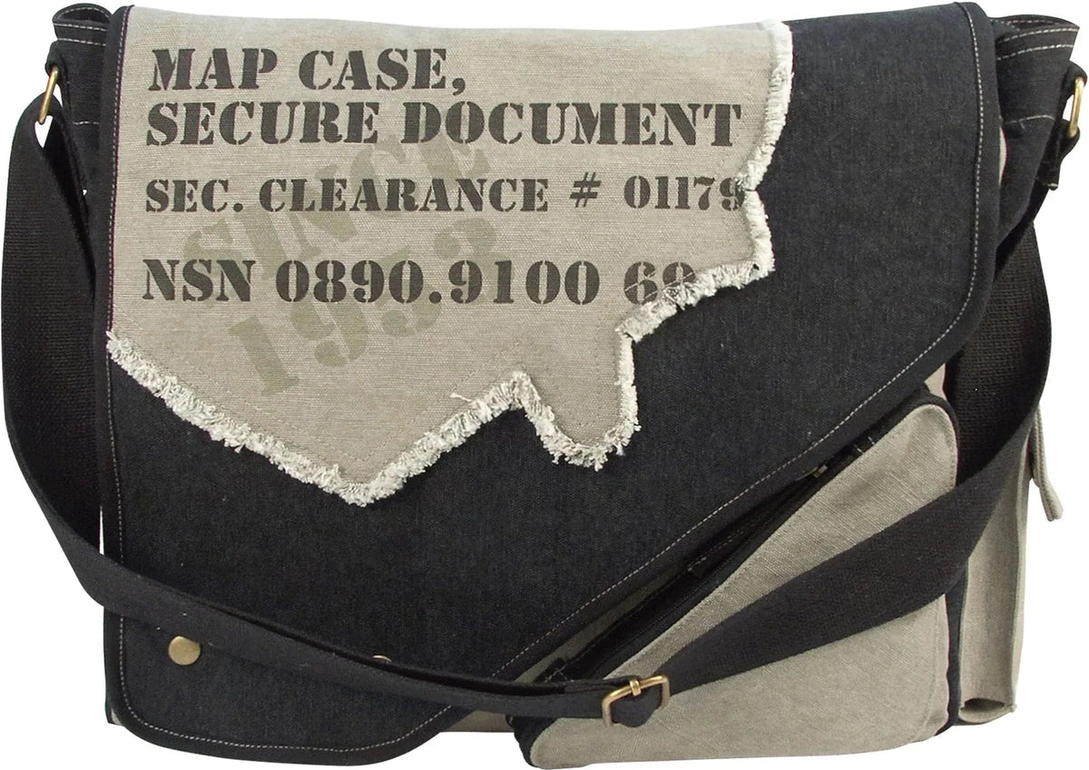 Vintage Canvas Two-tone Imprinted Map Bag - Grey / Black