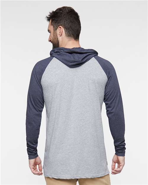 Vintage Heather/ Vintage Navy/ White Fine Jersey Hooded Long Sleeve Raglan T-Shirt - 6917