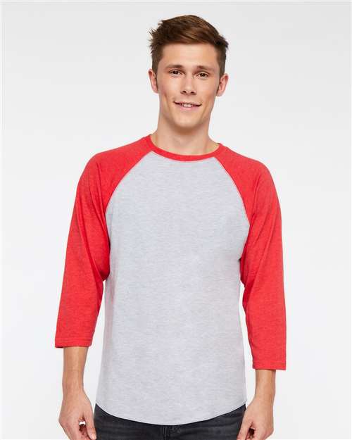 Vintage Heather/ Vintage Red Baseball Fine Jersey Three-Quarter Sleeve Tee - 6930