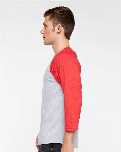 Vintage Heather/ Vintage Red Baseball Fine Jersey Three-Quarter Sleeve Tee - 6930