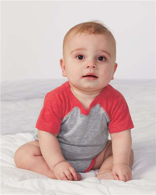 Vintage Heather/ Vintage Red Infant Baseball Fine Jersey Bodysuit - 4430