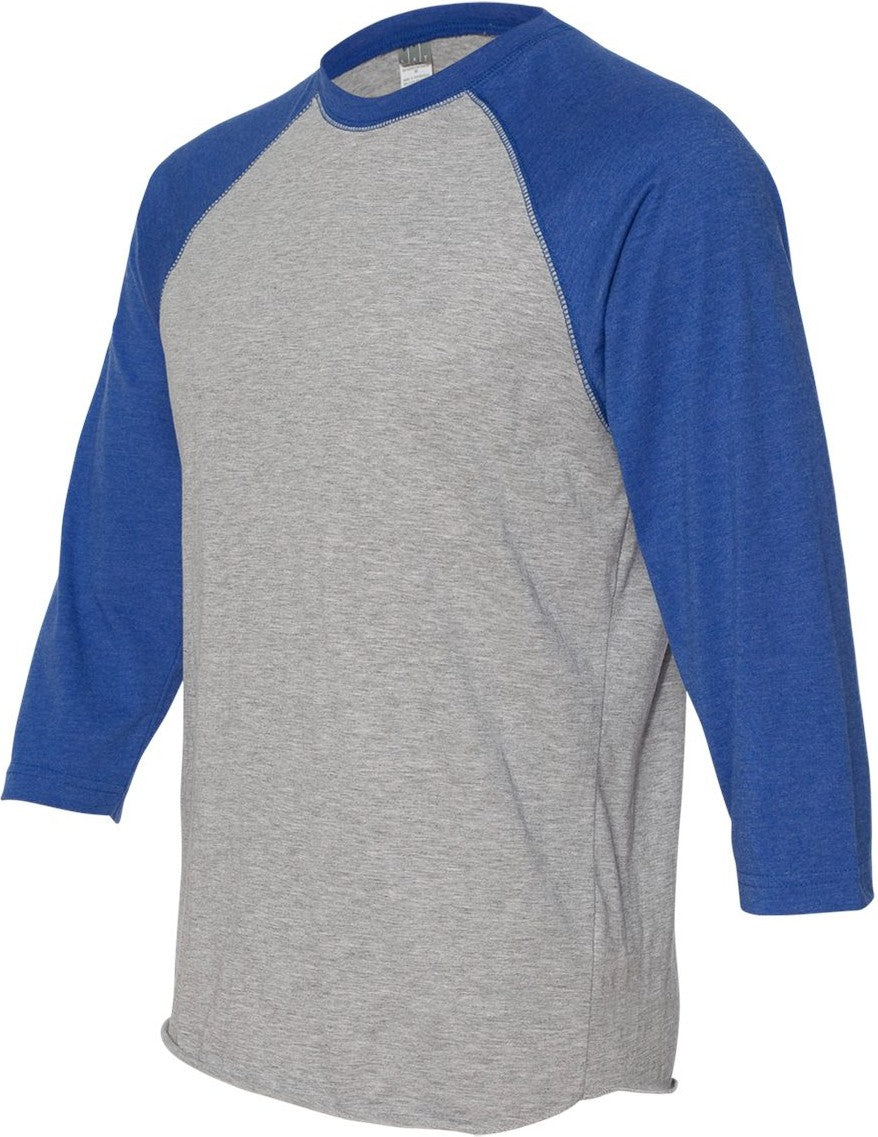Vintage Heather/ Vintage Royal Baseball Fine Jersey Three-Quarter Sleeve Tee - 6930