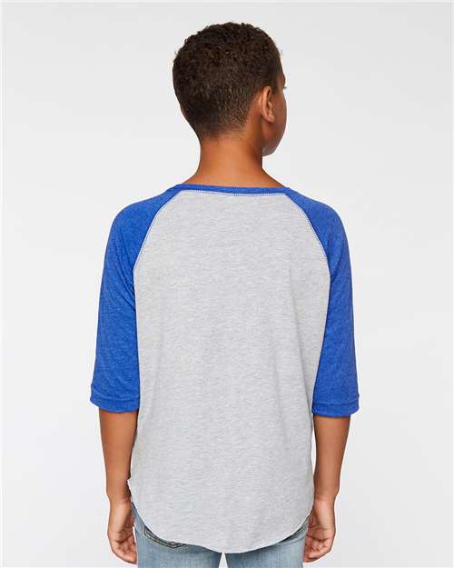 Vintage Heather/ Vintage Royal Youth Baseball Fine Jersey Three-Quarter Sleeve Tee - 6130