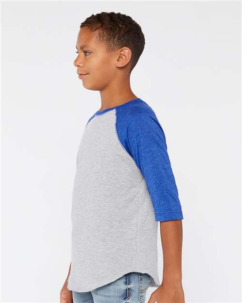 Vintage Heather/ Vintage Royal Youth Baseball Fine Jersey Three-Quarter Sleeve Tee - 6130