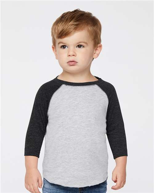 Vintage Heather/ Vintage Smoke Toddler Baseball Fine Jersey Three-Quarter Sleeve Tee - 3330