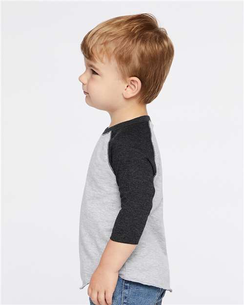 Vintage Heather/ Vintage Smoke Toddler Baseball Fine Jersey Three-Quarter Sleeve Tee - 3330
