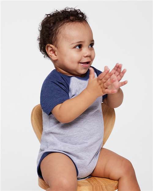 Vintage Heather/ Vintage True Navy Infant Baseball Fine Jersey Bodysuit - 4430