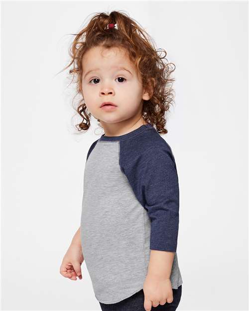 Vintage Heather/ Vintage True Navy Toddler Baseball Fine Jersey Three-Quarter Sleeve Tee - 3330