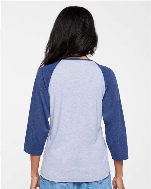 Vintage Heather/ Vintage True Navy Women's Baseball Fine Jersey Three-Quarter Sleeve Tee - 3530