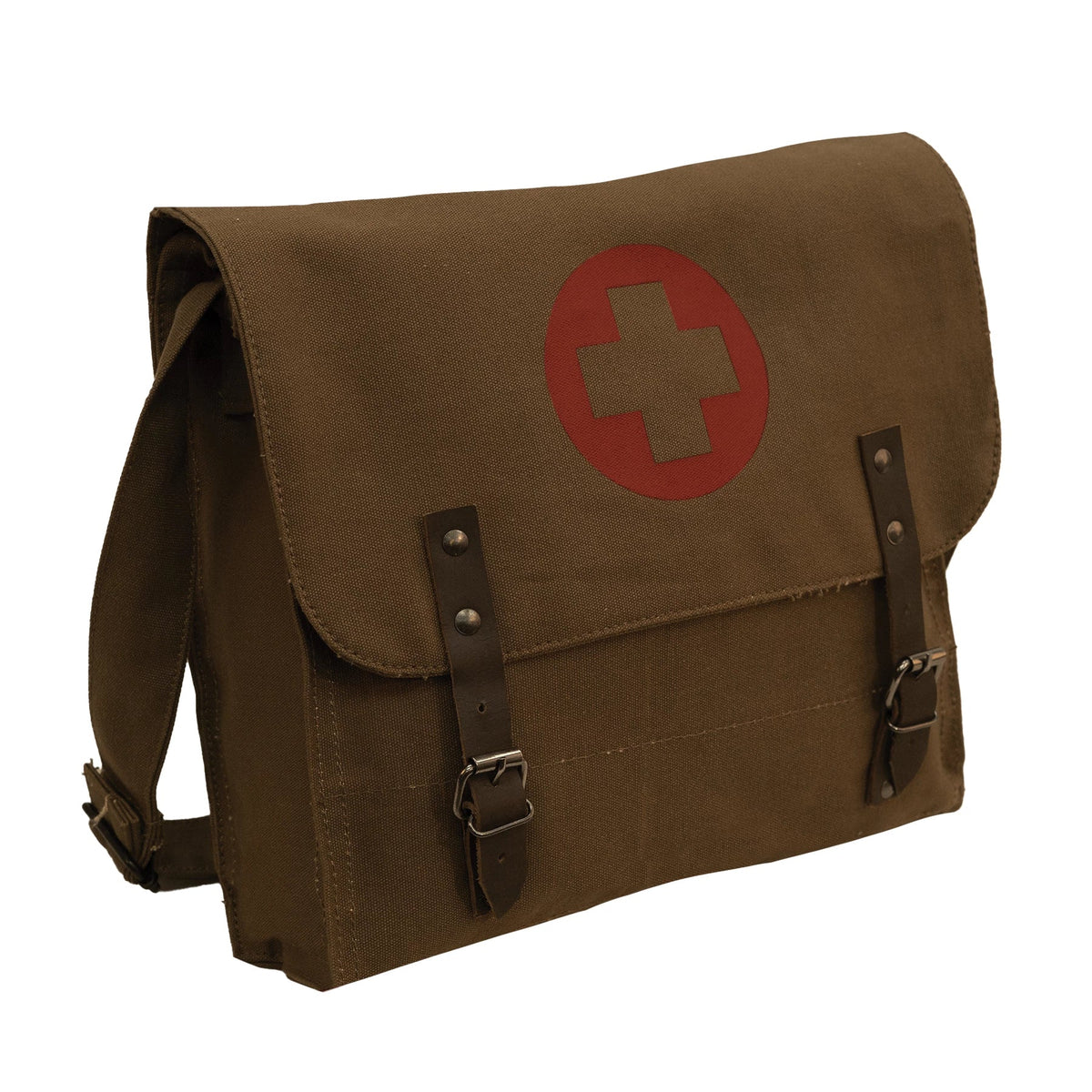 Vintage Medic Canvas Bag with Cross - Brown