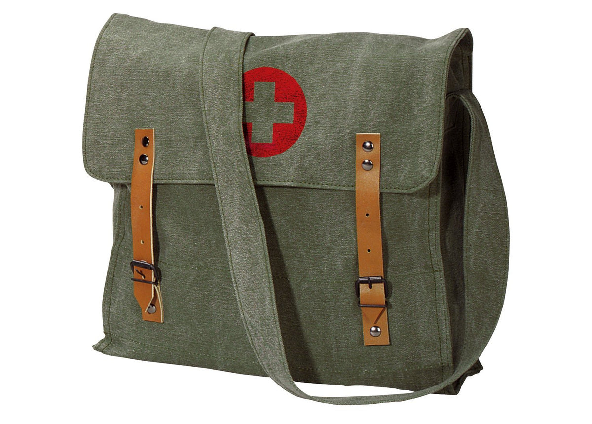 Vintage Medic Canvas Bag with Cross