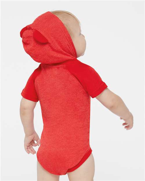 Vintage Red/ Red Fine Jersey Infant Short Sleeve Raglan Bodysuit with Hood &amp; Ears - 4417