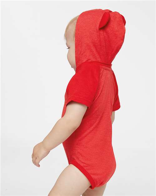 Vintage Red/ Red Fine Jersey Infant Short Sleeve Raglan Bodysuit with Hood &amp; Ears - 4417
