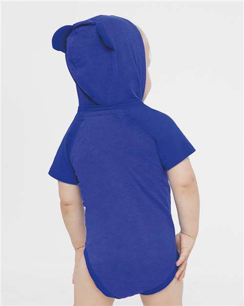 Vintage Royal/ Royal Fine Jersey Infant Short Sleeve Raglan Bodysuit with Hood &amp; Ears - 4417
