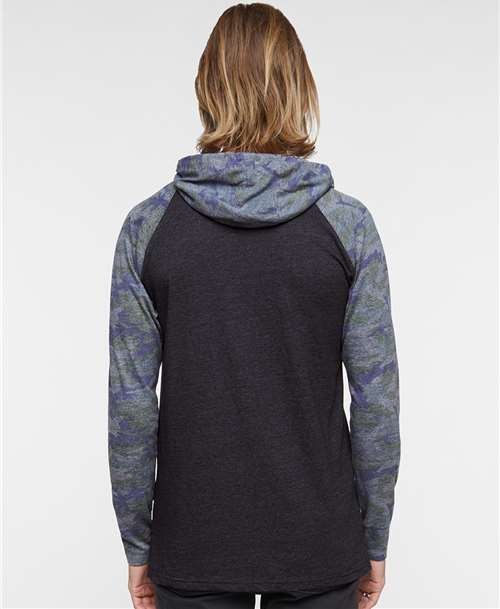 Vintage Smoke/ Vintage Camo/ Black Fine Jersey Hooded Long Sleeve Raglan T-Shirt - 6917