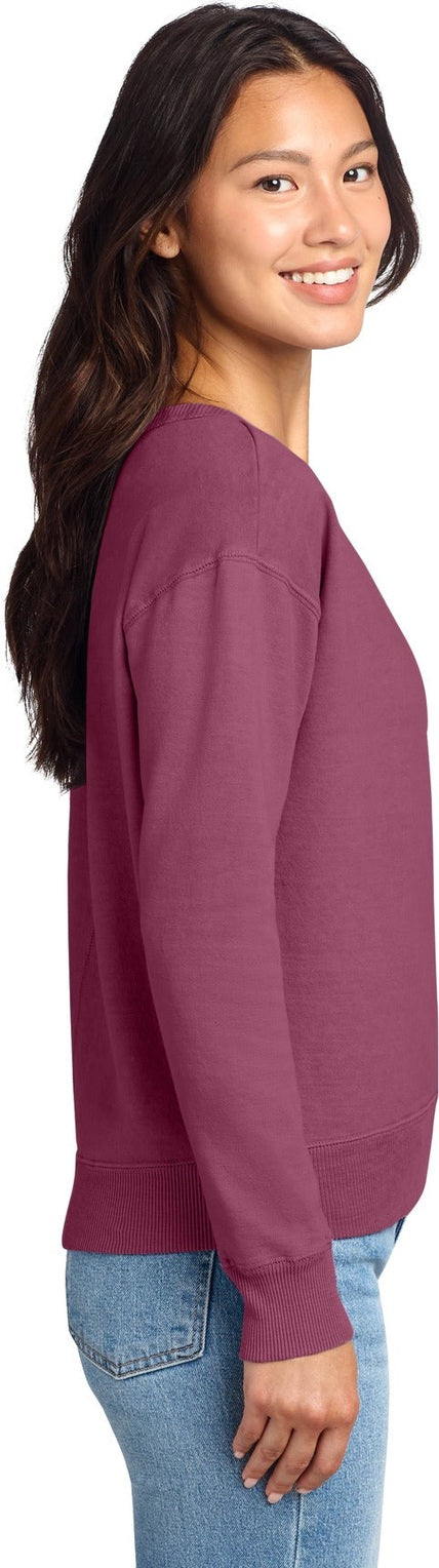 VtgRaspbry Port & Co Women's Beach Wash Garment-Dyed V-Neck Sweatshirt LPC098V