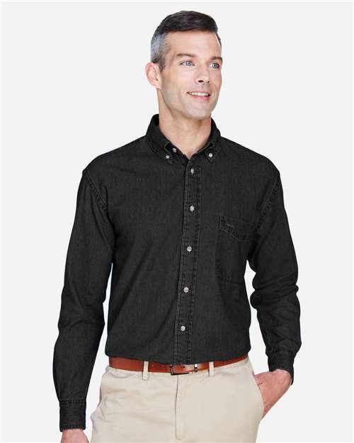 Washed Black Men&#39;s Long Sleeve Denim Shirt - M550
