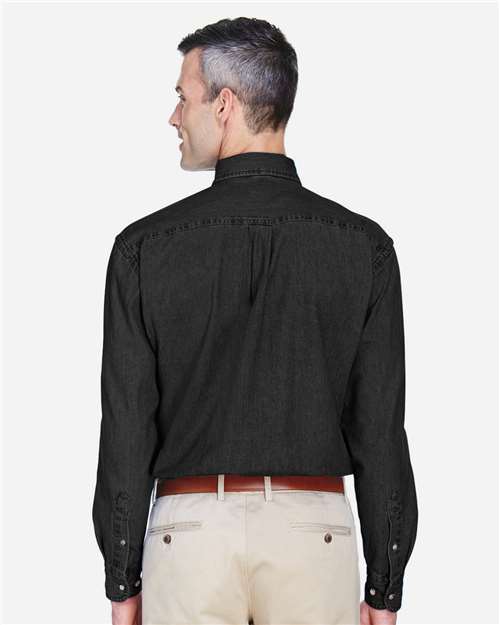 Washed Black Men&#39;s Long Sleeve Denim Shirt - M550