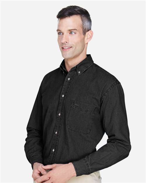 Washed Black Men&#39;s Long Sleeve Denim Shirt - M550