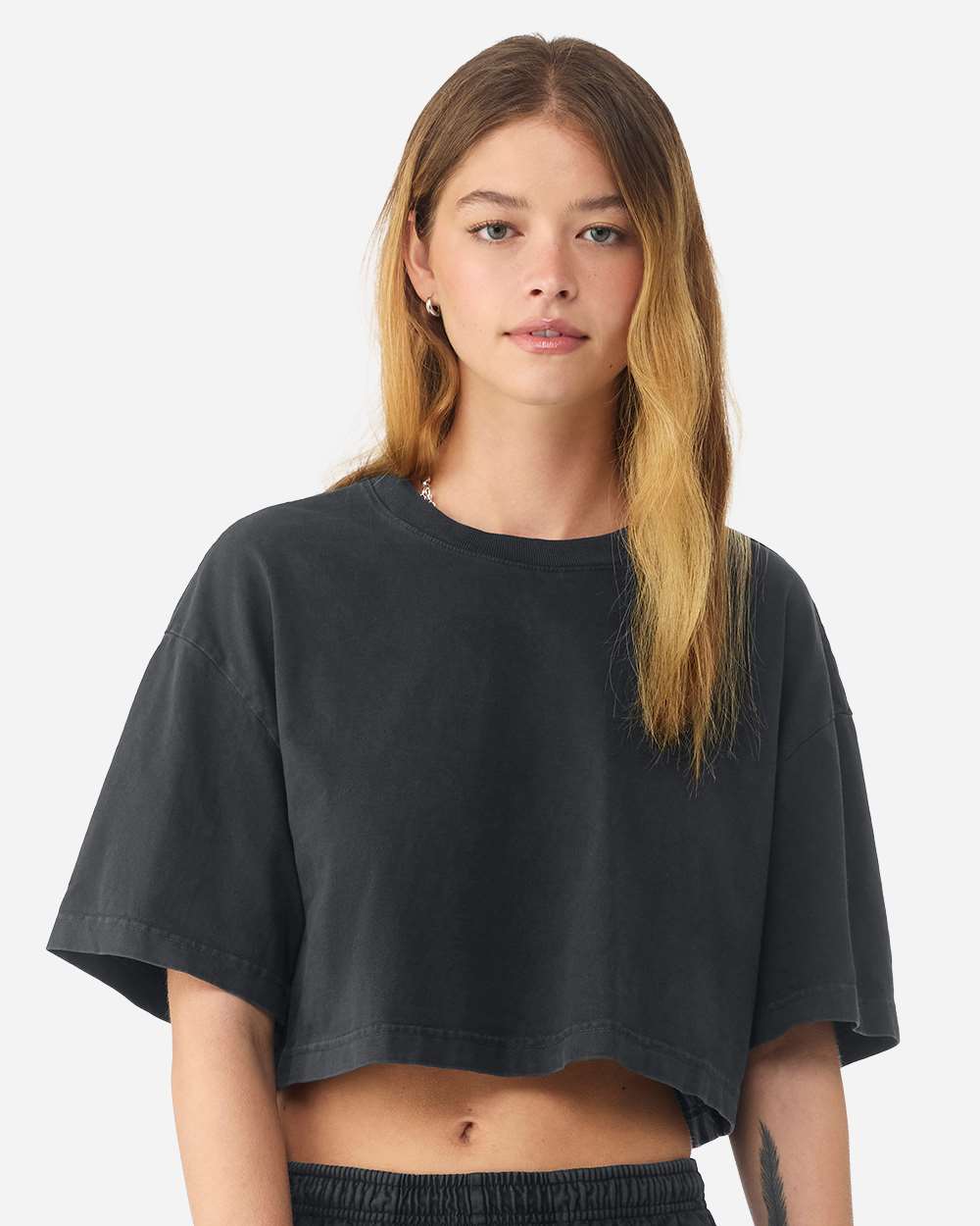 Washed Black Women's Garment-Dyed Cropped Tee - 6882GD plain