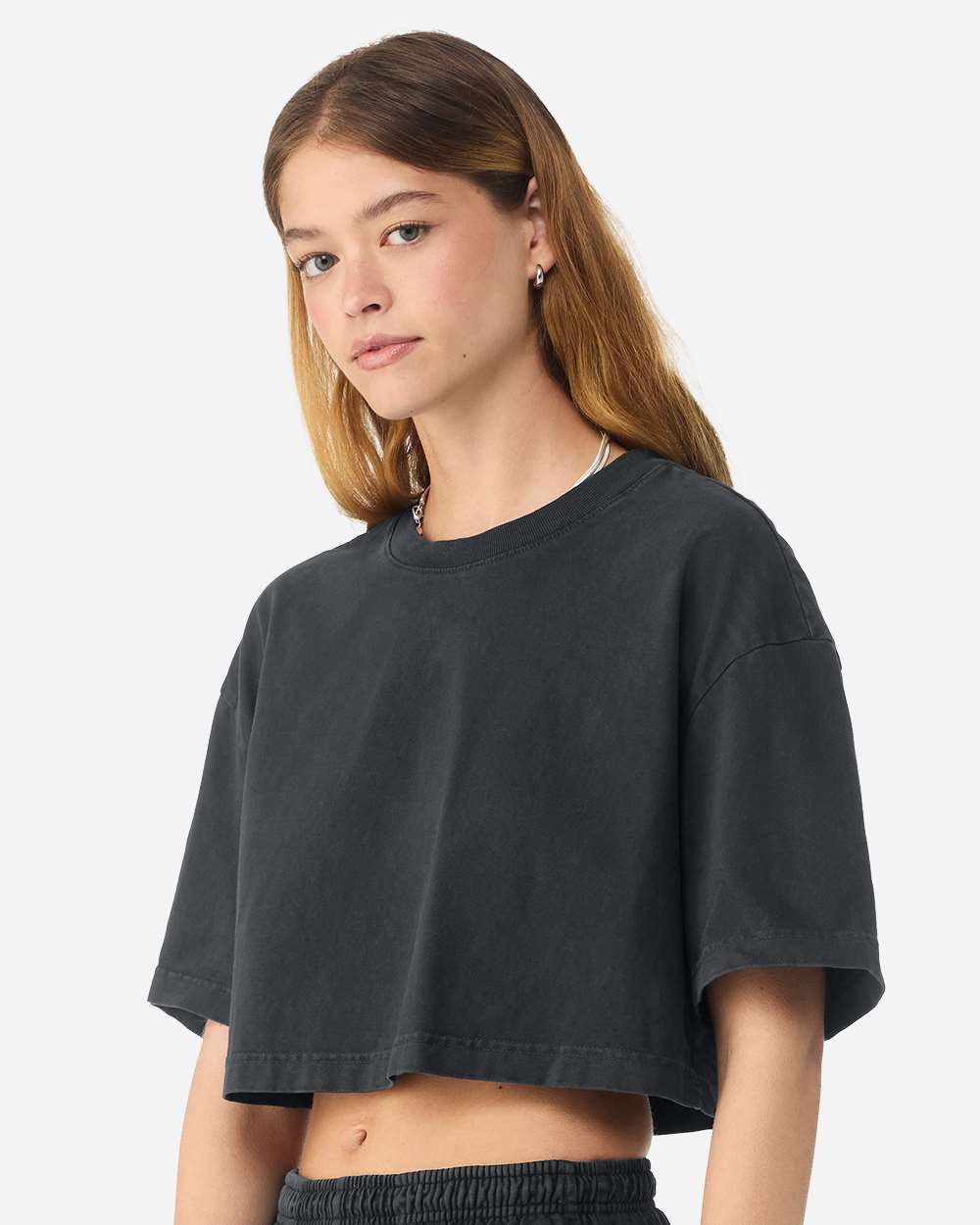 Washed Black Women's Garment-Dyed Cropped Tee - 6882GD plain