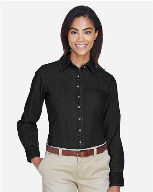 Washed Black Women&#39;s Long Sleeve Denim Shirt - M550W
