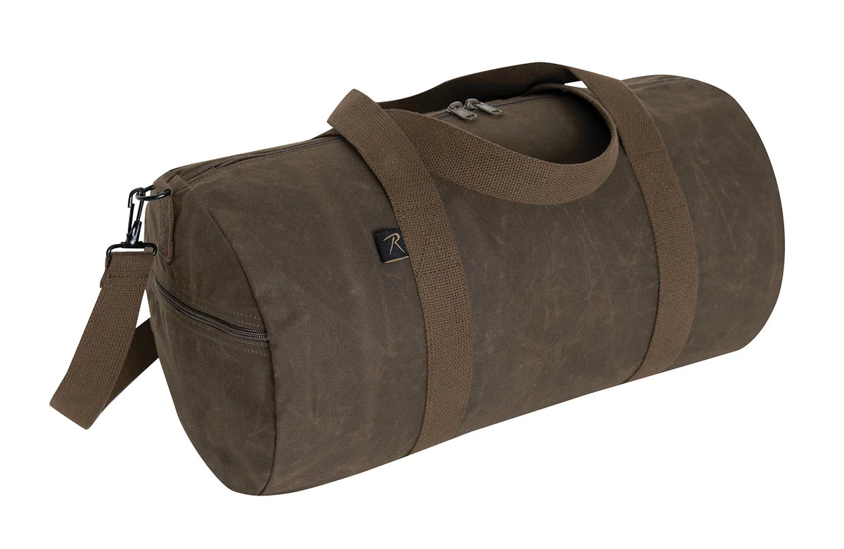 Waxed Canvas Shoulder Duffle Bag - 19 Inch - Brown