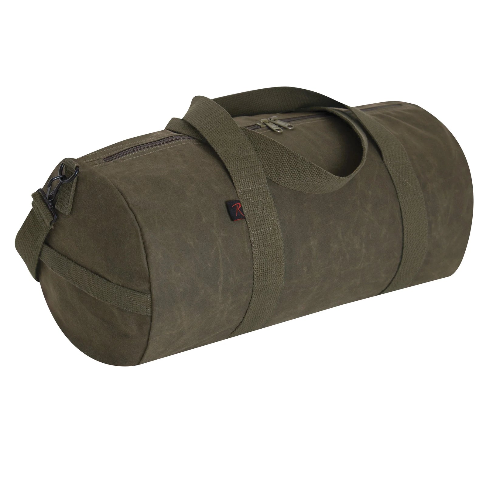 Waxed Canvas Shoulder Duffle Bag - 19 Inch - Olive Drab