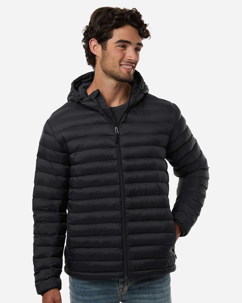 Weatherproof 26715 Men’s Lightweight Poly-filled Hooded Puffer Jacket - Black