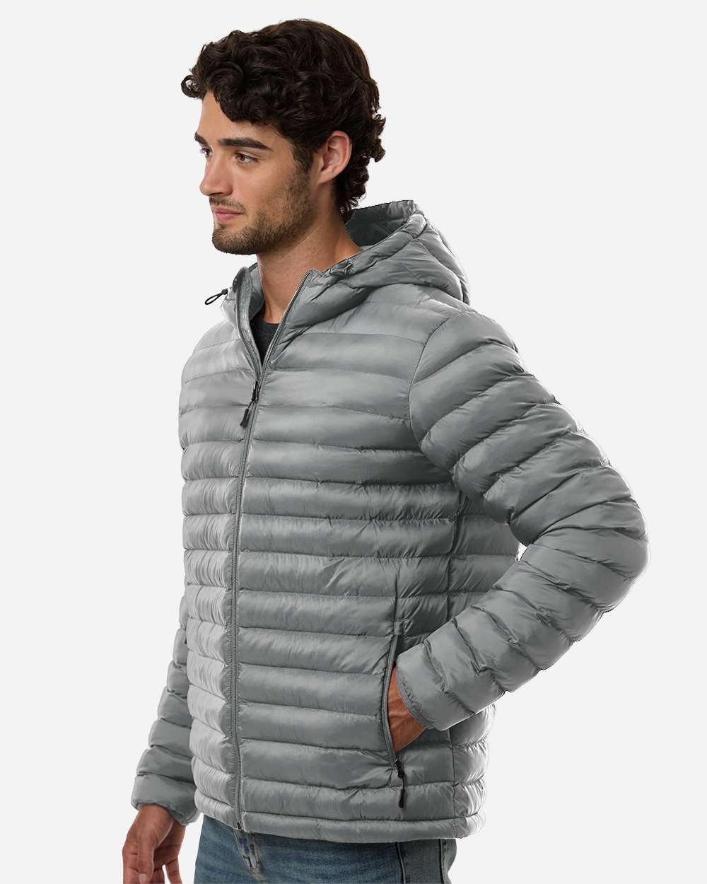 Weatherproof 26715 Men’s Lightweight Poly-filled Hooded Puffer Jacket - Chelsea Grey