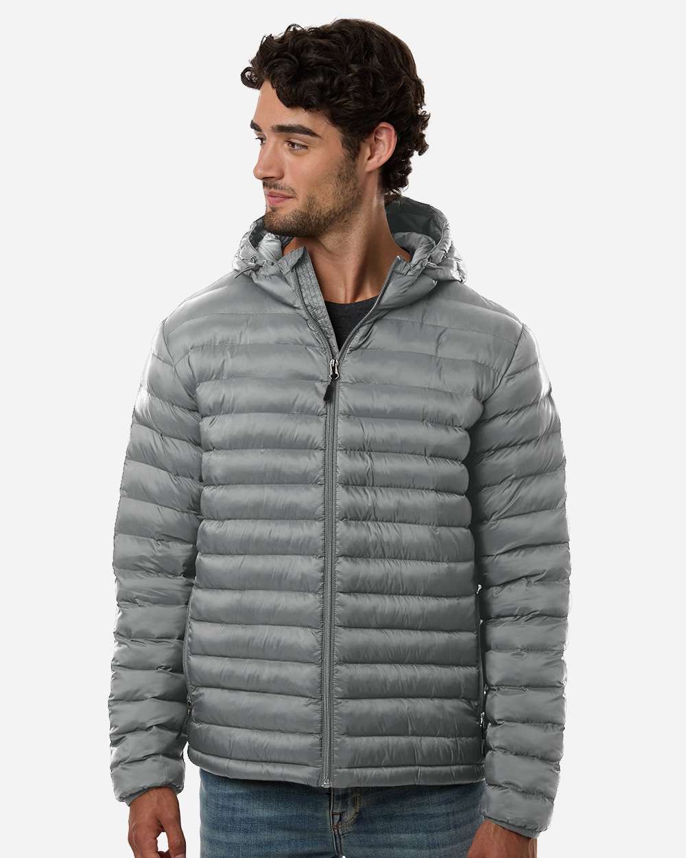 Weatherproof 26715 Men’s Lightweight Poly-filled Hooded Puffer Jacket - Chelsea Grey