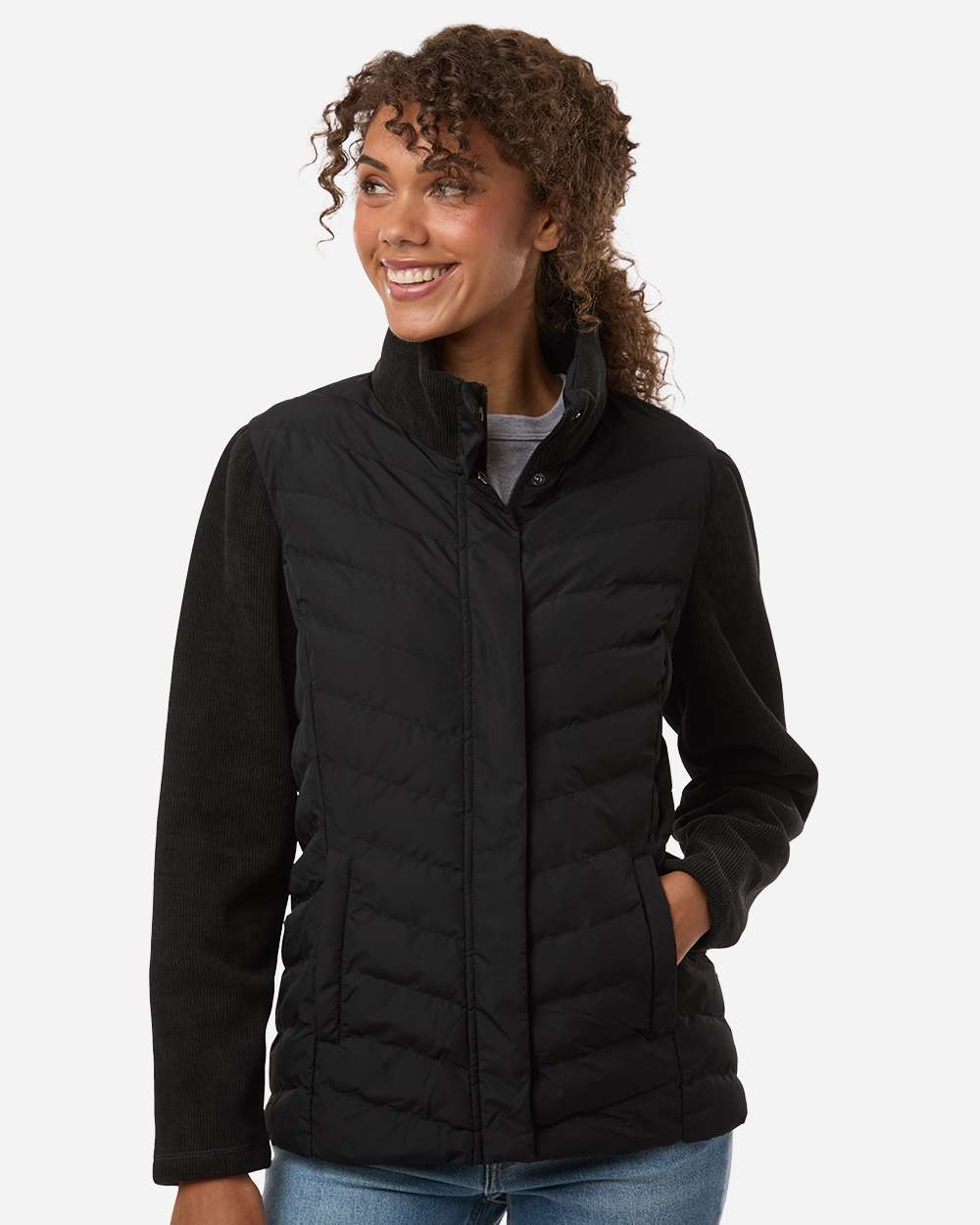 Weatherproof W26719 Women’s Mixed Media Chevron Jacket - Black