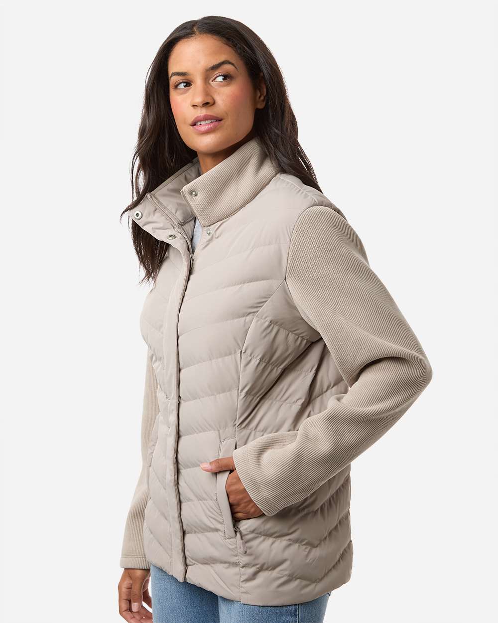 Weatherproof W26719 Women’s Mixed Media Chevron Jacket - Taupe