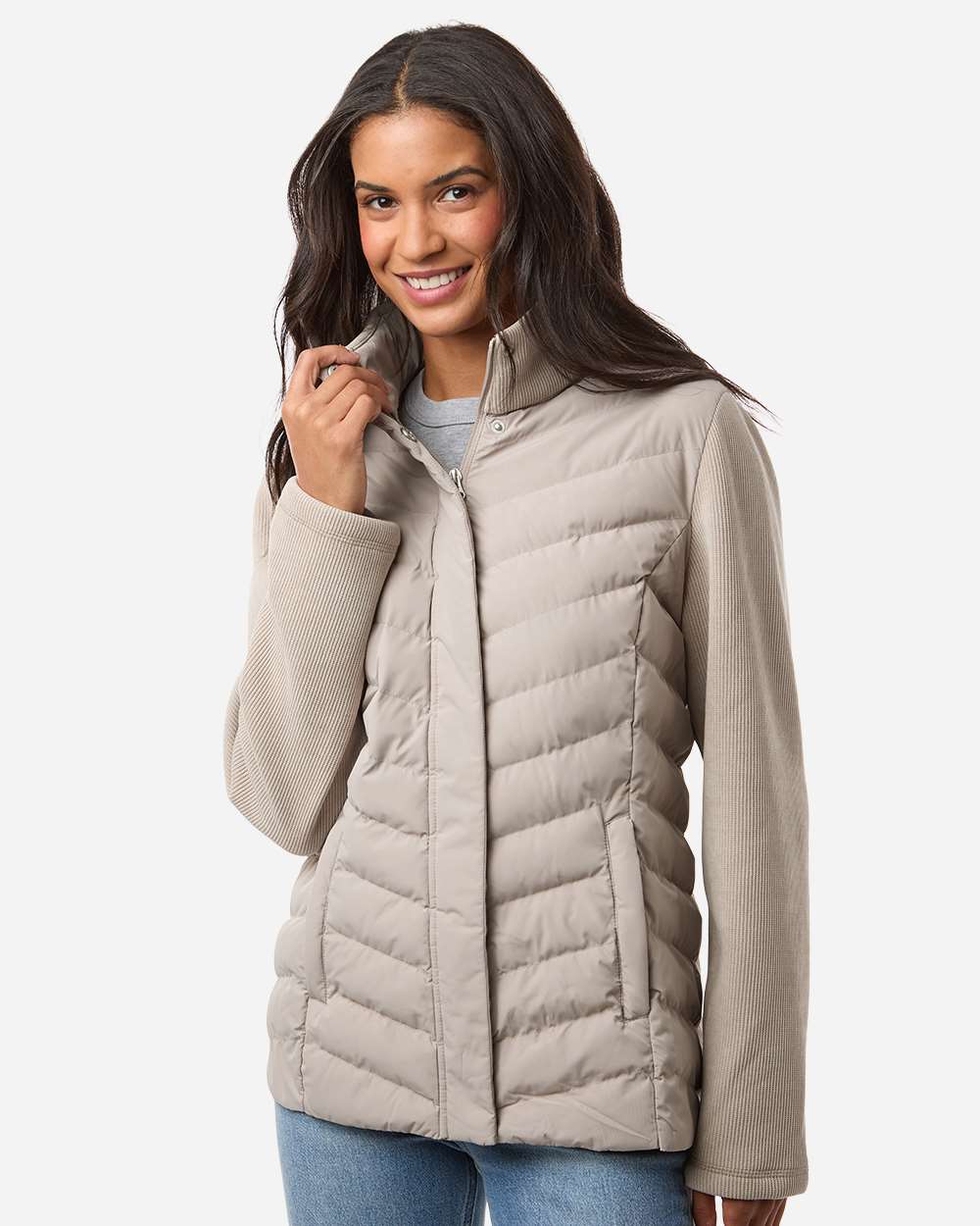 Weatherproof W26719 Women’s Mixed Media Chevron Jacket - Taupe