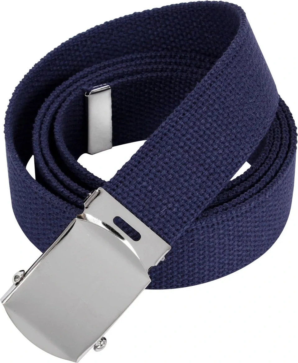 Web Belts - 44 Inches Long - Chrome / Navy Blue