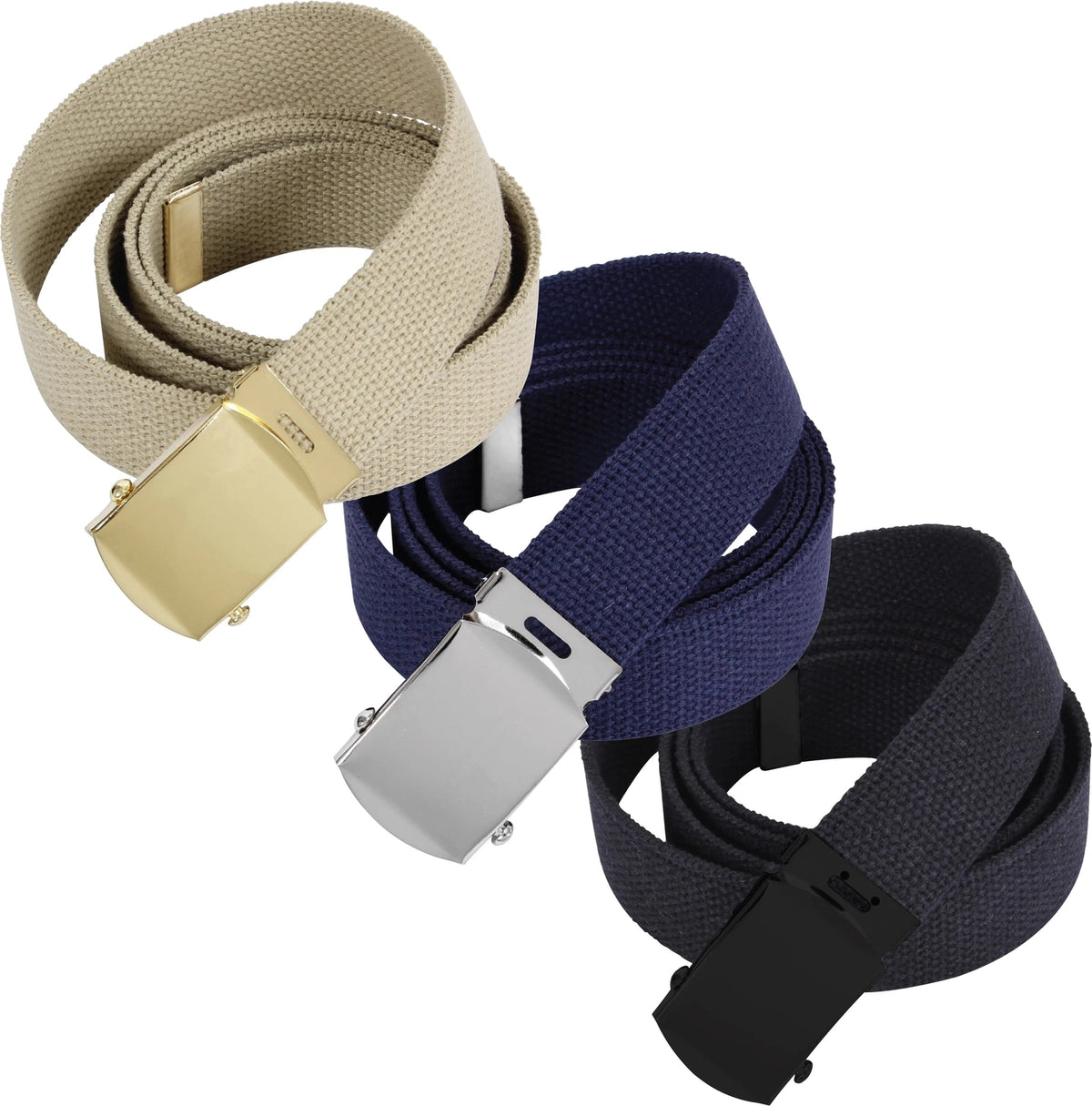 Web Belts in 3 Pack - Khaki / Navy Blue / Black / 54 Inches