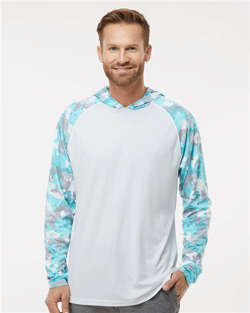 White/ Aqua Camo Tortuga Extreme Performance Hooded T-Shirt - 240