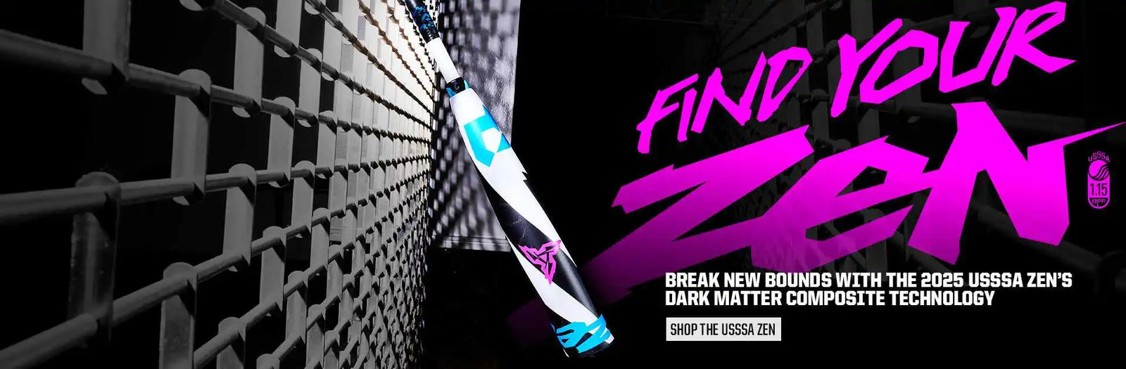 A white, black, and blue baseball bat with pink accents.