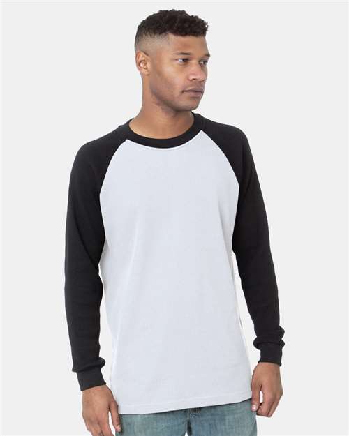 White/ Black USA-Made Heavyweight Waffle Knit Thermal Raglan T-Shirt - 8211