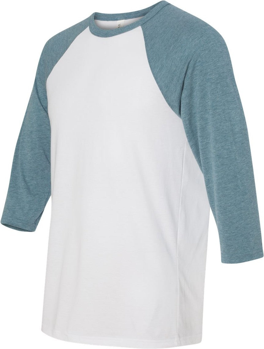 White/ Denim Three-Quarter Sleeve Baseball Tee - 3200