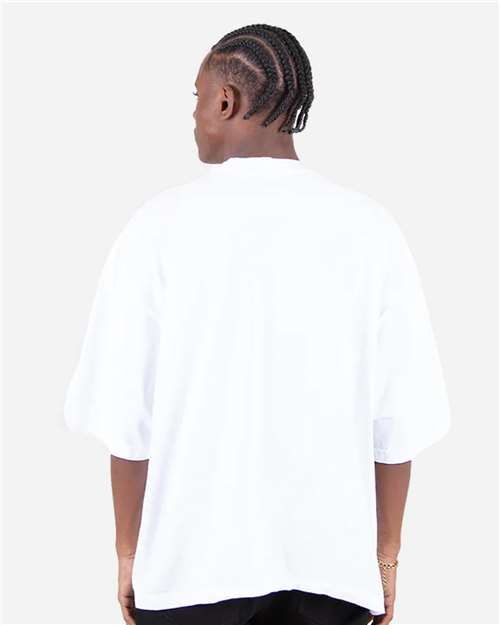 Front View of White Garment-Dyed Drop-Shoulder T-Shirt - SHGDD
