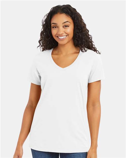 White Garment-Dyed Women&#39;s V-Neck T-Shirt - GDH125