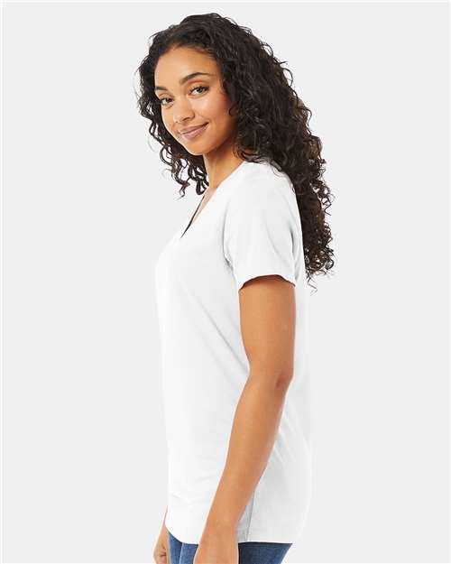 White Garment-Dyed Women&#39;s V-Neck T-Shirt - GDH125