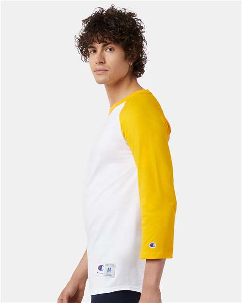 White/ Gold Raglan Sleeve Baseball T-Shirt - T137