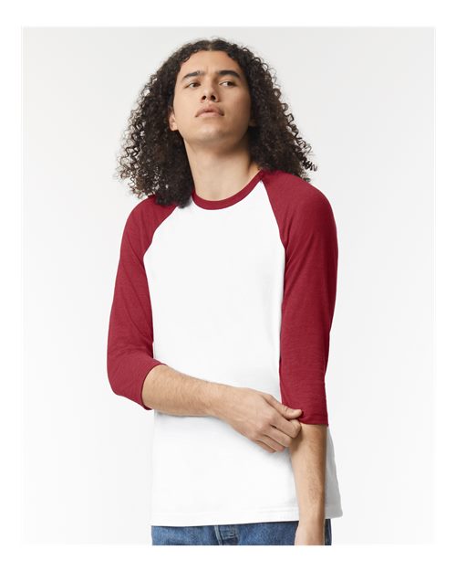 White/ Heather Cardinal CVC Three-Quarter Sleeve Tee - 2003CVC