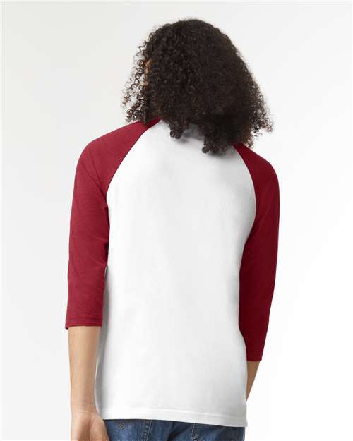 White/ Heather Cardinal CVC Three-Quarter Sleeve Tee - 2003CVC