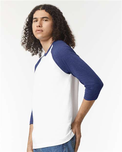 White/ Heather Indigo CVC Three-Quarter Sleeve Tee - 2003CVC