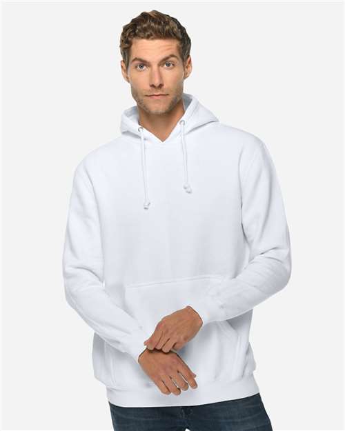 Rear View of White Heavyweight Pullover Hooded Sweatshirt - LS19001