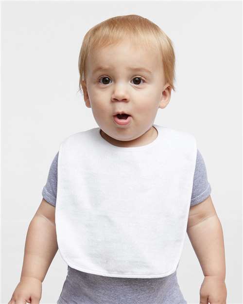 Front View of White Infant Contrast Trim Terry Bib - 1003